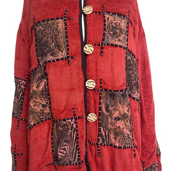 Allure Vtg Patchwork Safari Animal Cute Oversized Jacket Hippie Boho - Picture 7 of 14
